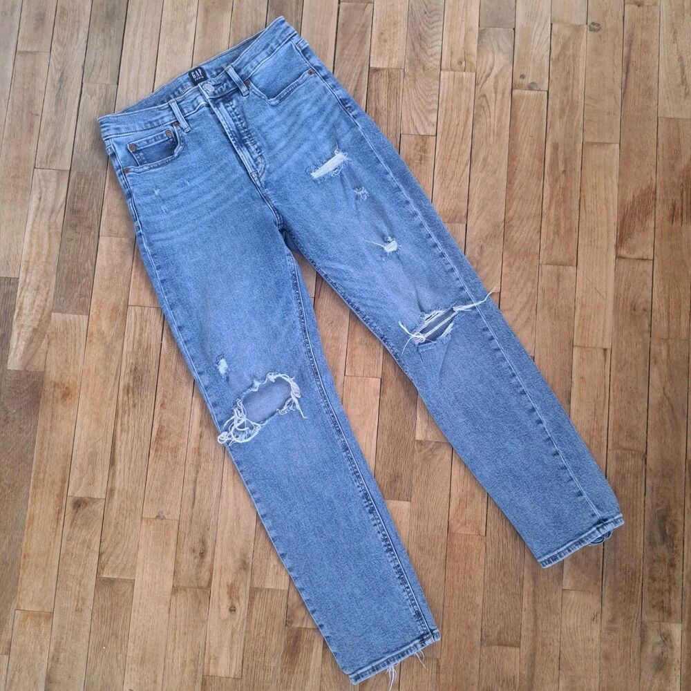 Gap Cigarette High Rise Jeans Womens Size 6 28R Slim Distressed Blue Jean Denim